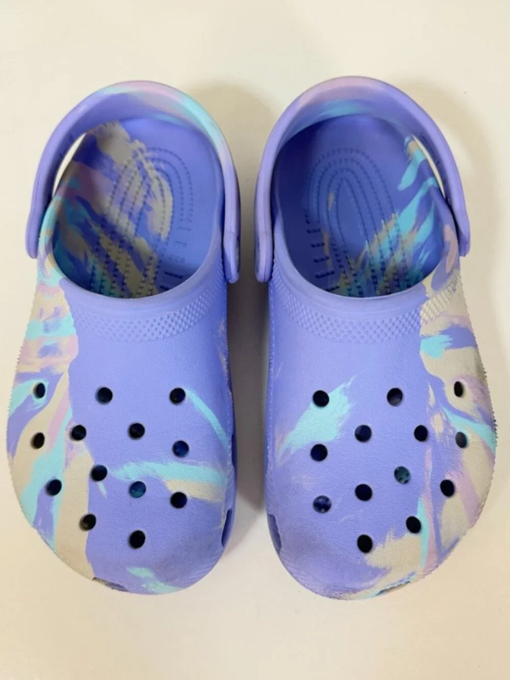 Crocs Kids Classic Marbled Clogs Moon Jelly Purple & Aqua {Size J 3} EUC!